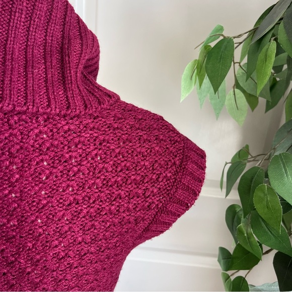 J.J. Basics Cable Knit Cowl Neck Cap Sleeve Sweater Dress Burgundy Sz L - Picture 10 of 16